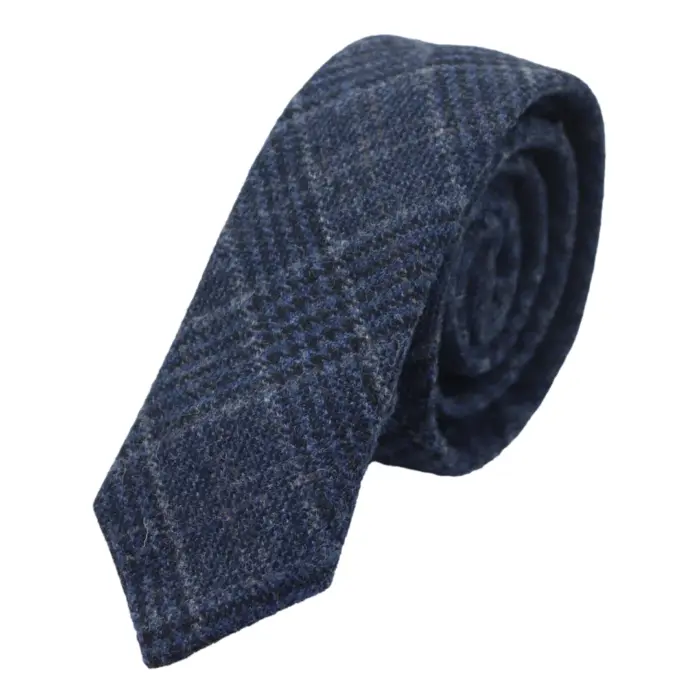 Mens Tweed Herringbone Tie Pocket Square Check Classic Blue Brown Grey Black - Image 5