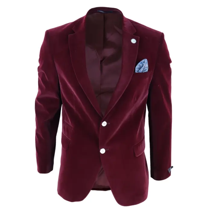 Mens Velvet Blazer Suit Jacket 2 Button Dinner Smart Casual Formal Tailored Fit - Image 17