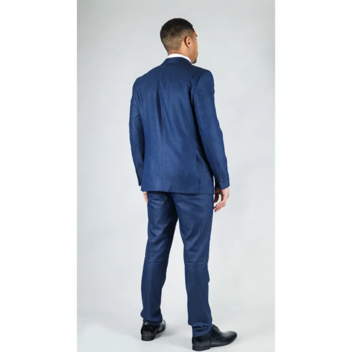 Men's Blue Suit 2 Piece Double Breasted Check Formal Dress - Image 6