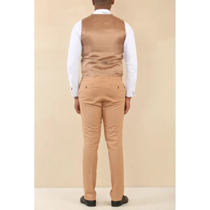 TP-23 - Men's Camel 3 Piece Linen Summer Wedding Suit - Image 5