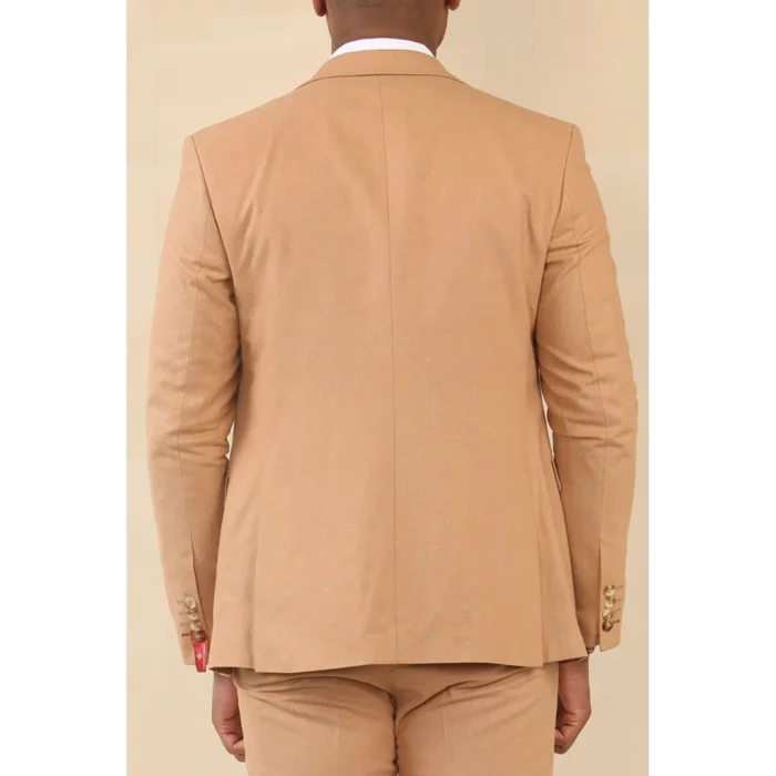 TP-23 - Men's Camel 3 Piece Linen Summer Wedding Suit - Image 6