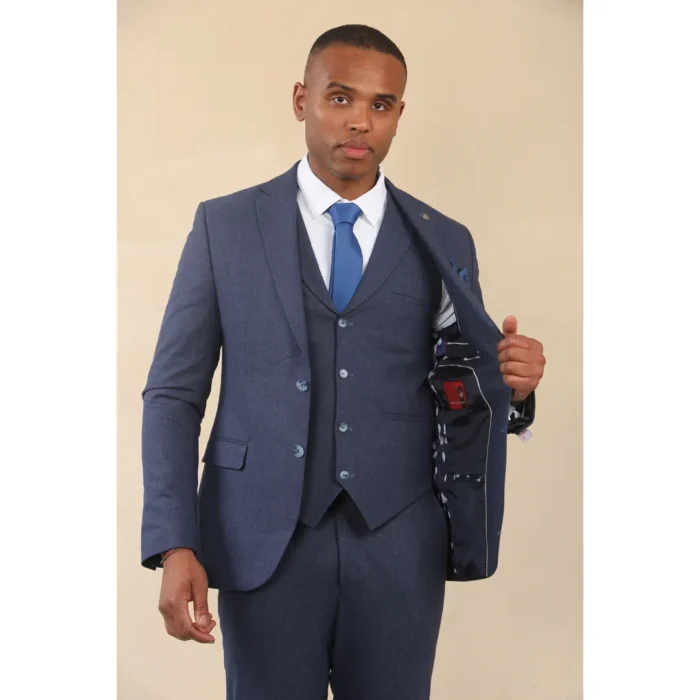 TP-24 - Men's Navy 3 Piece Linen Summer Wedding Suit - Image 2
