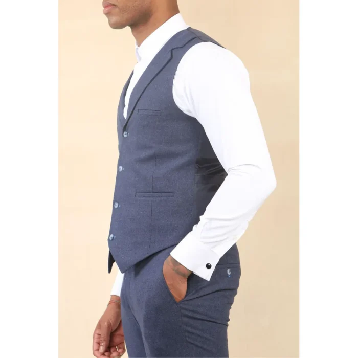 TP-24 - Men's Navy 3 Piece Linen Summer Wedding Suit - Image 5