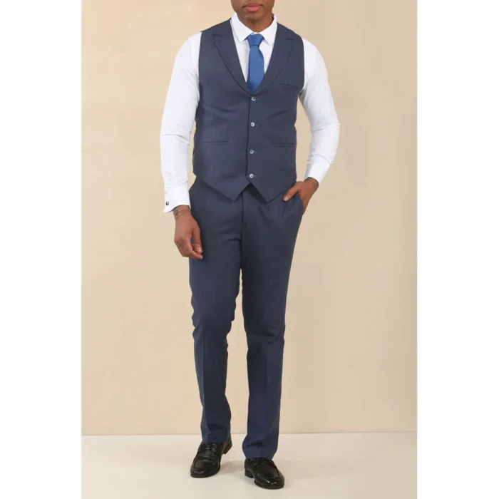 TP-24 - Men's Navy 3 Piece Linen Summer Wedding Suit - Image 4