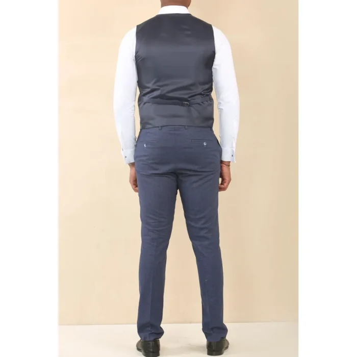 TP-24 - Men's Navy 3 Piece Linen Summer Wedding Suit - Image 6