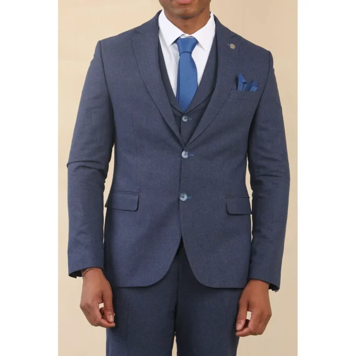 TP-24 - Men's Navy 3 Piece Linen Summer Wedding Suit - Image 1