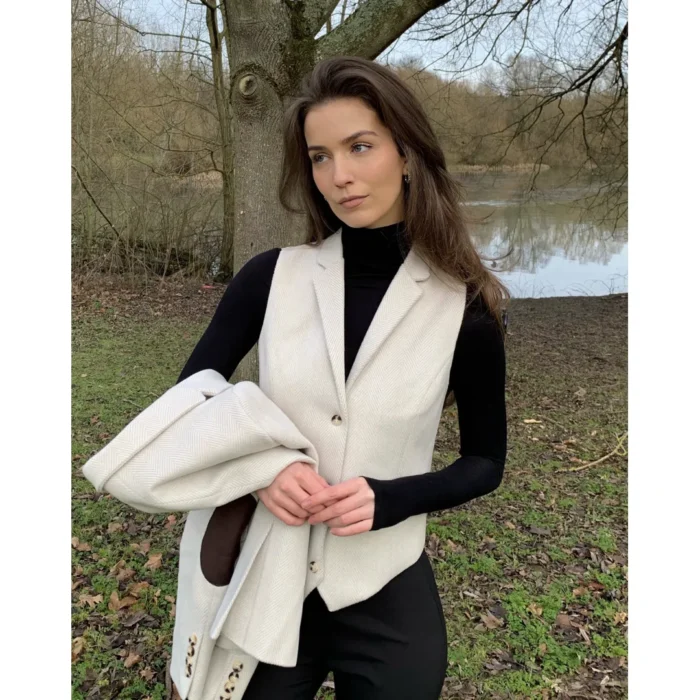 Women's Cream Wool Blend Tweed Blazer Waistcoat - Image 9