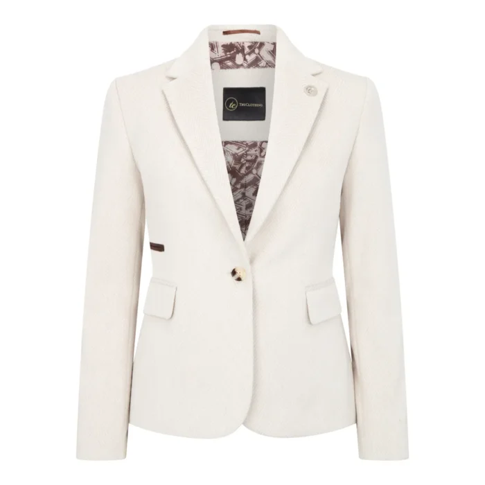 Women's Cream Wool Blend Tweed Blazer Waistcoat - Image 1