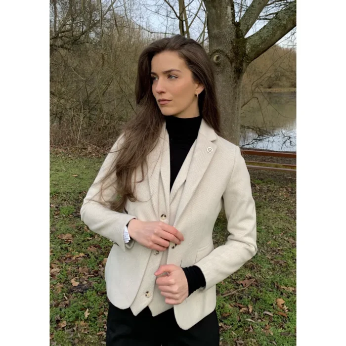Women's Cream Wool Blend Tweed Blazer Waistcoat - Image 2
