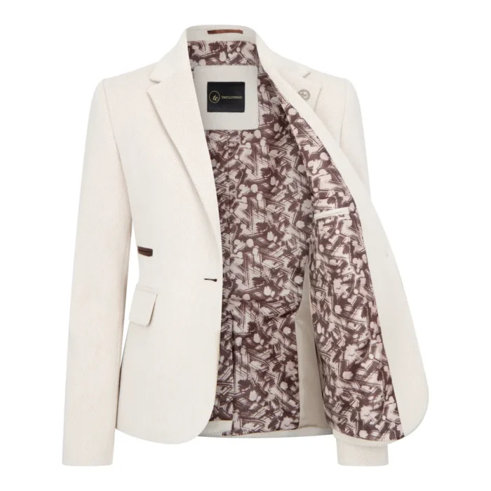 Women's Cream Wool Blend Tweed Blazer Waistcoat - Image 4