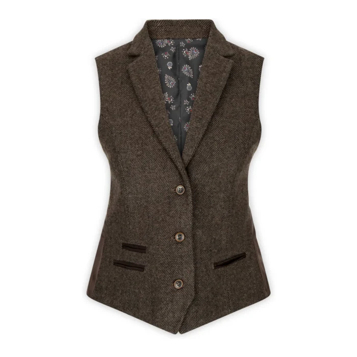 Womens Tweed Herringbone Blazer Jacket Waistcoat Brown 1920s Vintage Tailored - Image 7