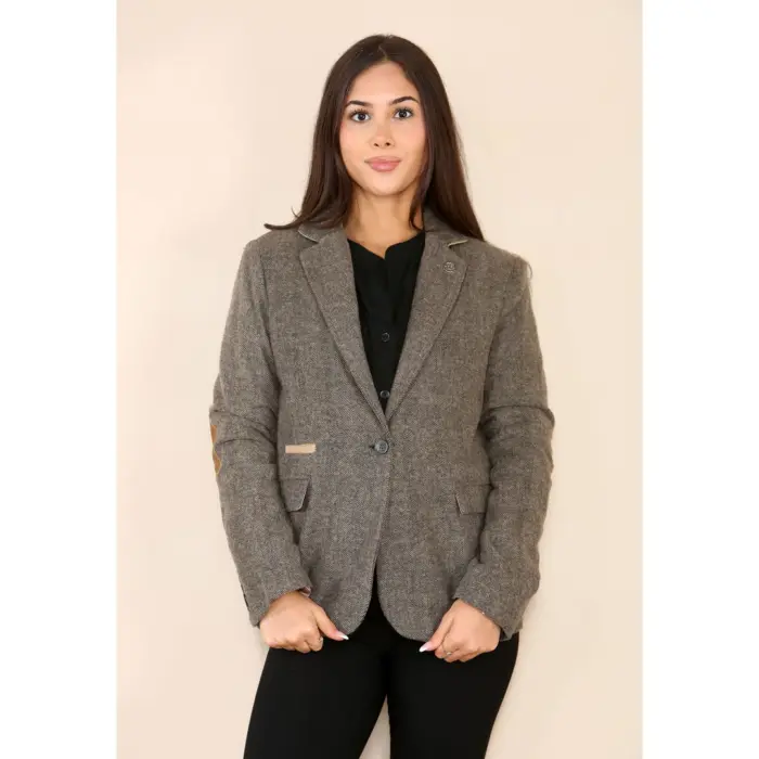 Womens Herringbone Tweed Waistcoat Blazer Oak Brown Classic Vintage Shooting Jacket - Image 2
