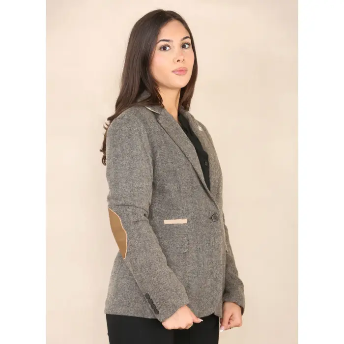 Womens Herringbone Tweed Waistcoat Blazer Oak Brown Classic Vintage Shooting Jacket - Image 10