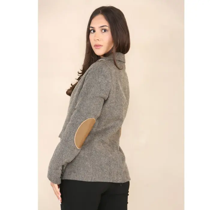 Womens Herringbone Tweed Waistcoat Blazer Oak Brown Classic Vintage Shooting Jacket - Image 9