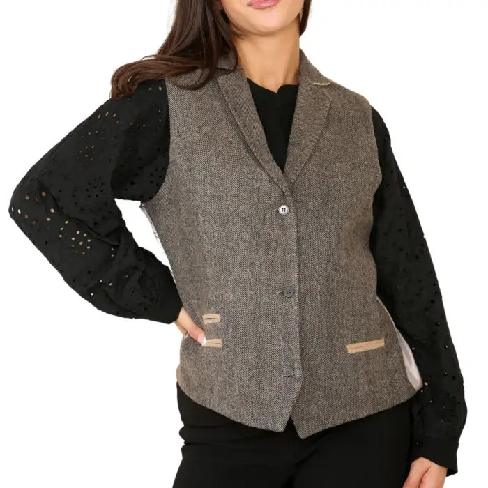 Womens Herringbone Tweed Waistcoat Blazer Oak Brown Classic Vintage Shooting Jacket - Image 7