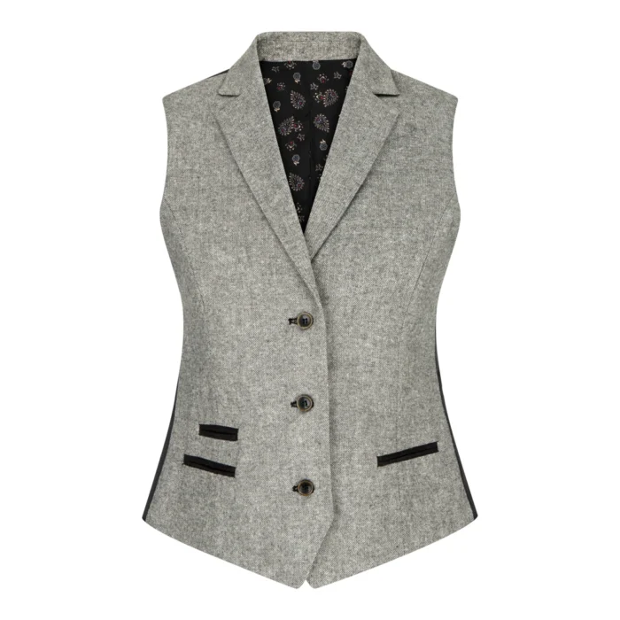 Womens Tweed Grey Black Blazer Jacket Waistcoat Elow Patch Classic Peaky 1920s - Image 8