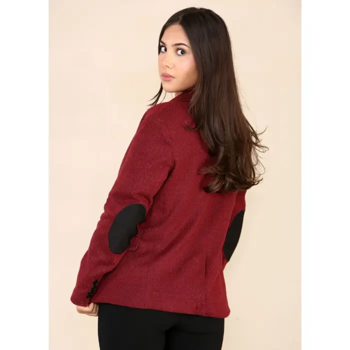 Womens Tweed Herringbone Waistcoat Blazer Jacket Wine Red Classic Vintage 1920s - Image 10