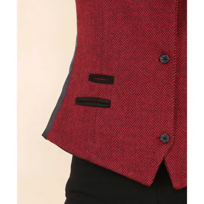 Womens Tweed Herringbone Waistcoat Blazer Jacket Wine Red Classic Vintage 1920s - Image 5