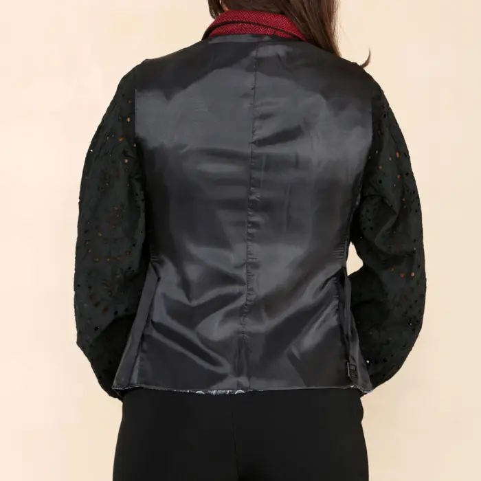 Womens Tweed Herringbone Waistcoat Blazer Jacket Wine Red Classic Vintage 1920s - Image 3