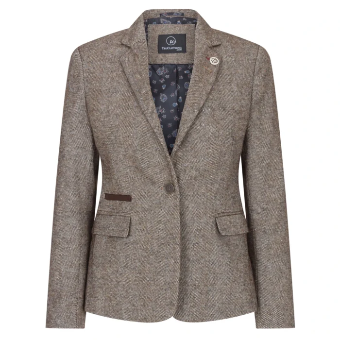 Womens Tweed Blazer Jacket 1920s Vintage Elbow Patch Waistcoat Blinders Tan - Image 1