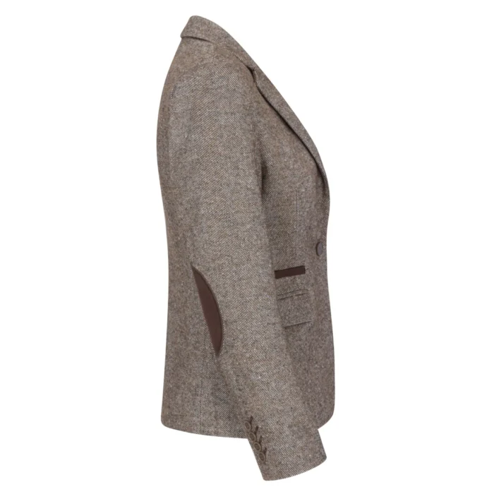 Womens Tweed Blazer Jacket 1920s Vintage Elbow Patch Waistcoat Blinders Tan - Image 11