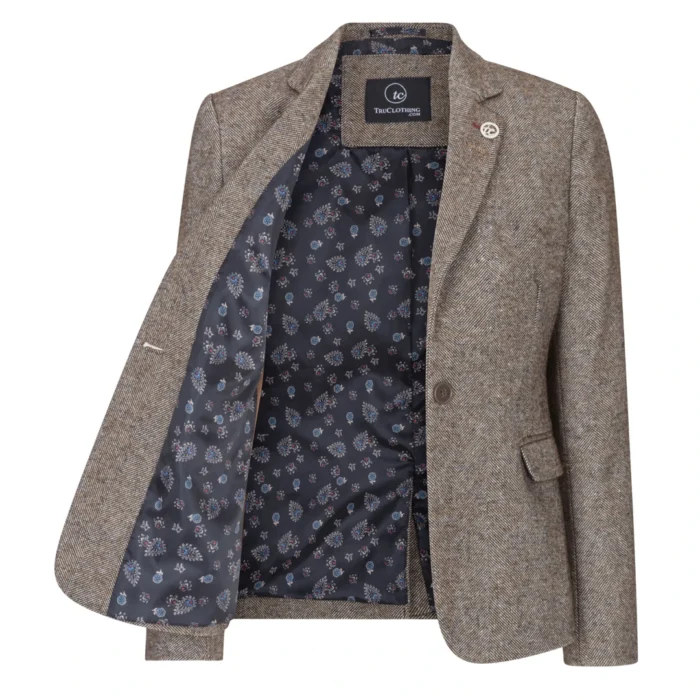 Womens Tweed Blazer Jacket 1920s Vintage Elbow Patch Waistcoat Blinders Tan - Image 10