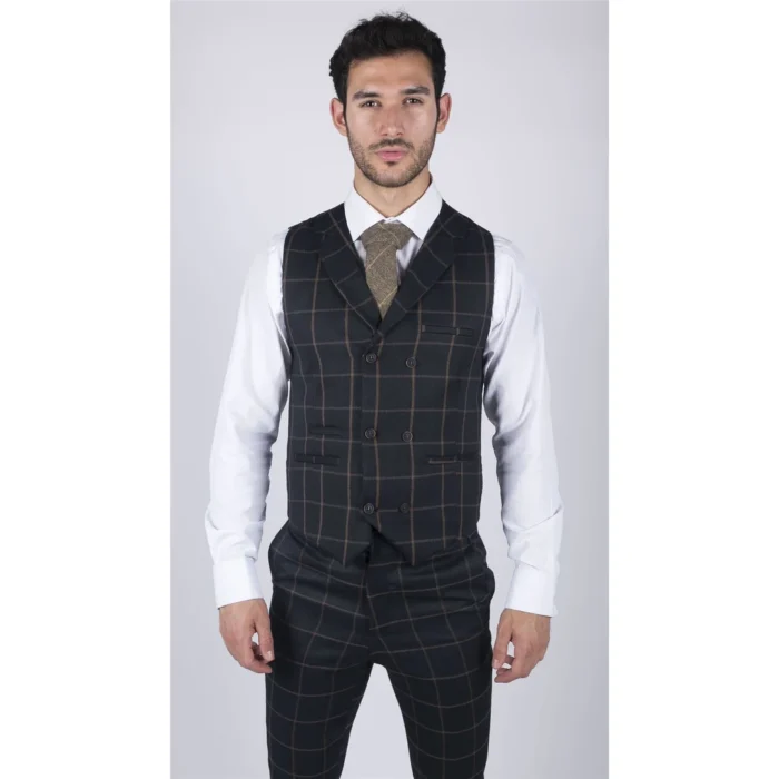 Mens Classic Waistcoat Prince Of Wales Check Navy Slim Fit Vintage Wedding - Image 5