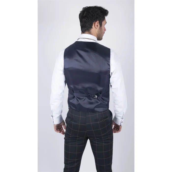 Mens Classic Waistcoat Prince Of Wales Check Navy Slim Fit Vintage Wedding - Image 4