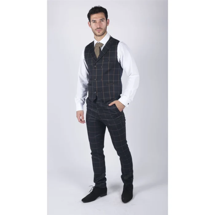 Mens Classic Waistcoat Prince Of Wales Check Navy Slim Fit Vintage Wedding - Image 3