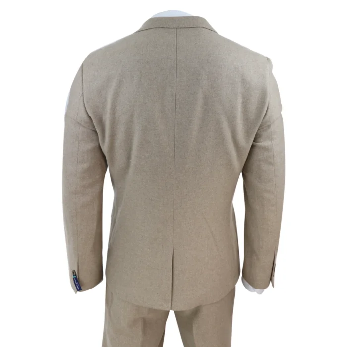 Men Tweed 3 Piece Suit Tan Oak Double Breasted Tailored Fit Wedding - Image 7