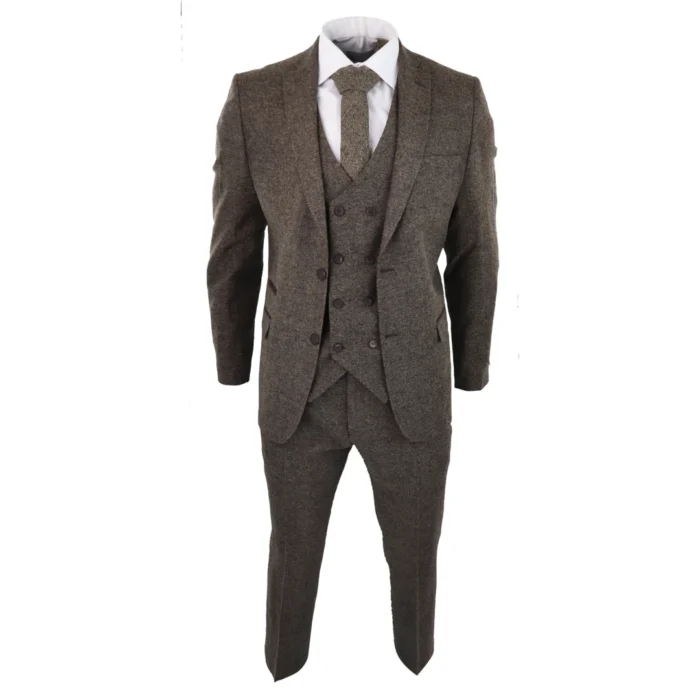 Mens Wool 3 Piece Suit Double Breast Waistcoat Tweed Blinders Classic 1920s Oak - Image 2
