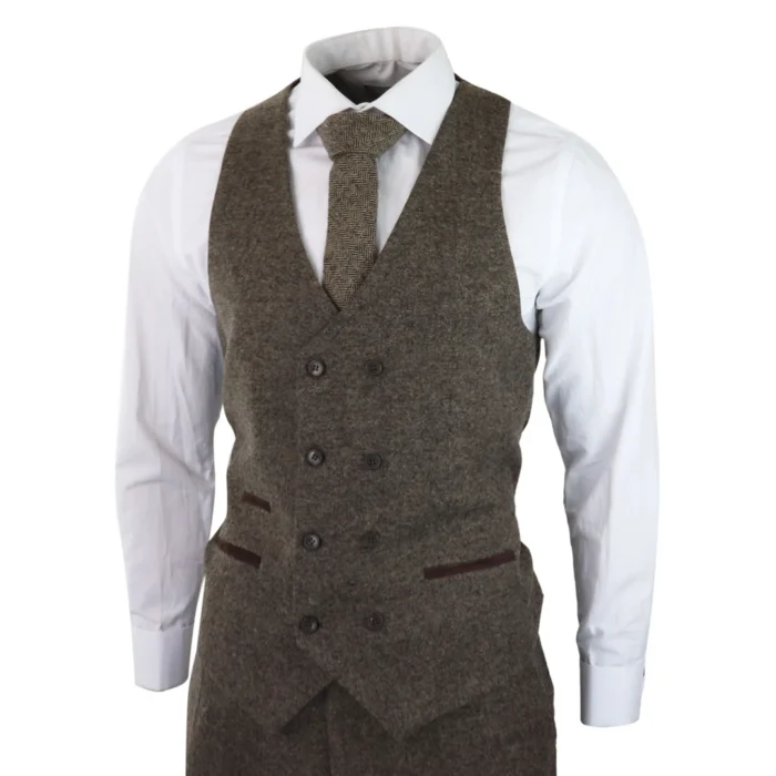 Mens Wool 3 Piece Suit Double Breast Waistcoat Tweed Blinders Classic 1920s Oak - Image 3