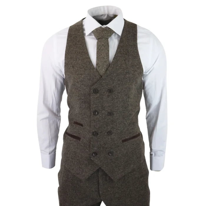 Mens Wool 3 Piece Suit Double Breast Waistcoat Tweed Blinders Classic 1920s Oak - Image 4