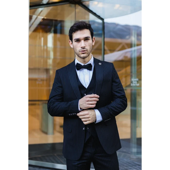 Mens 3 Piece Suit Gatsby 1920s Gangster Pinstripe Tailored Fit - Image 2