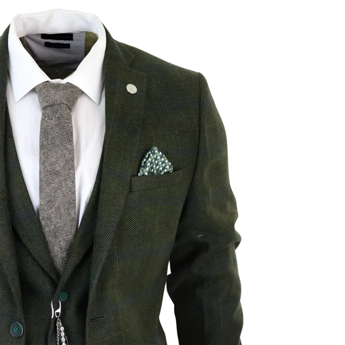 Men's 3 Piece Suit Wool Tweed Green Blue Brown Check 1920s Gatsby Formal Dress Suits - Image 4