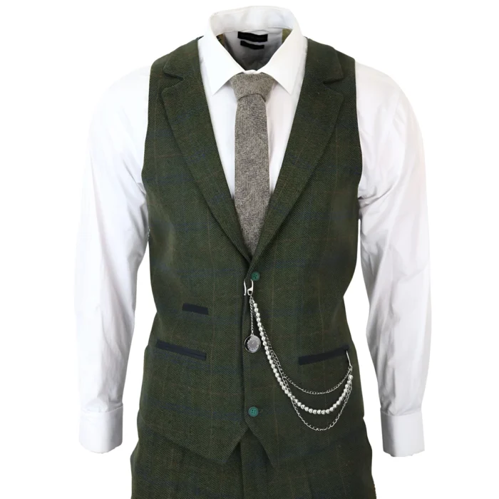 Men's 3 Piece Suit Wool Tweed Green Blue Brown Check 1920s Gatsby Formal Dress Suits - Image 5