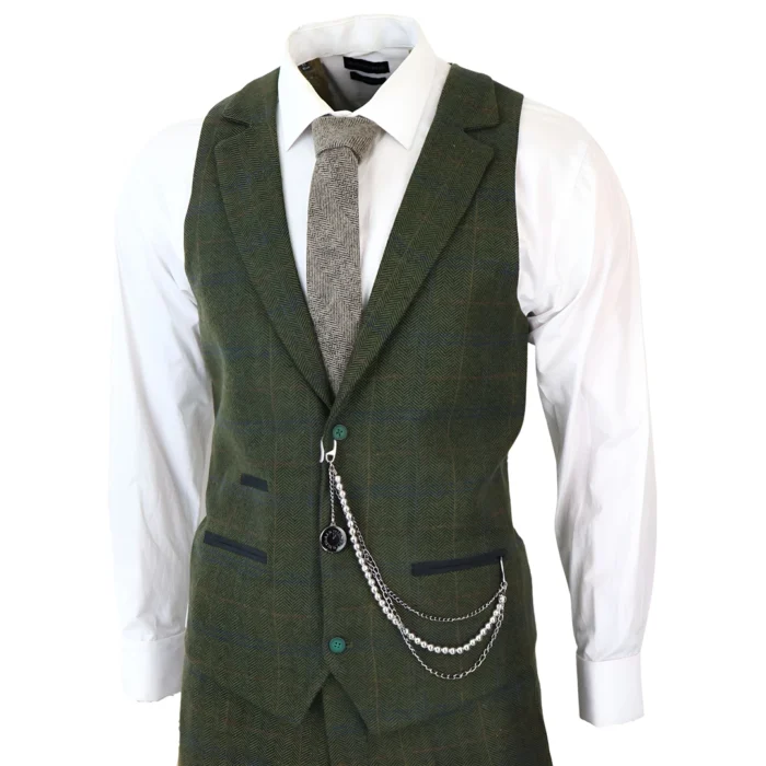Men's 3 Piece Suit Wool Tweed Green Blue Brown Check 1920s Gatsby Formal Dress Suits - Image 6