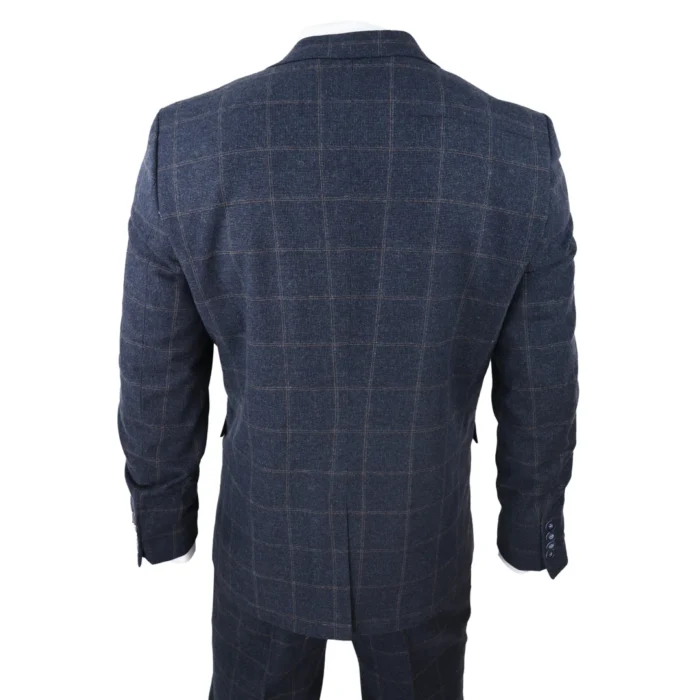 Men's 3 Piece Suit Wool Tweed Navy Blue Brown Check 1920s Gatsby Formal Dress Suits - Image 7