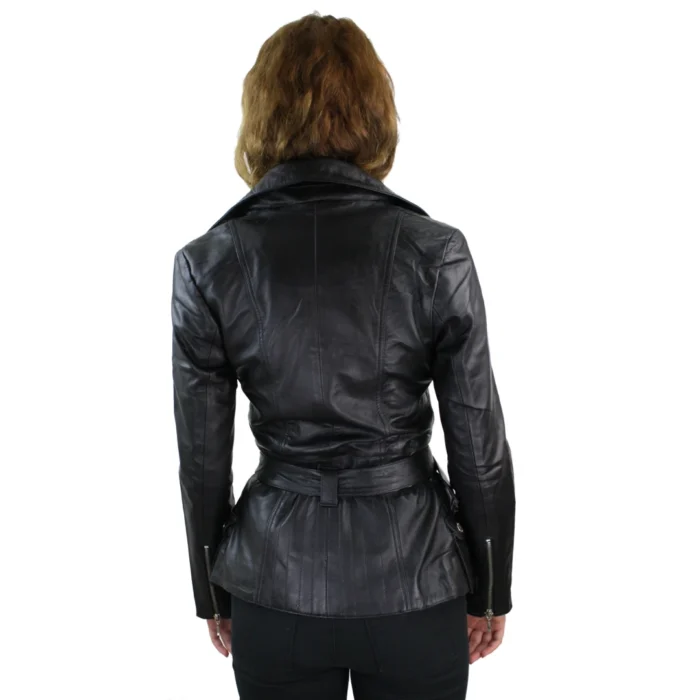 Ladies Tan Brown Hooded Parka Real Leather Jacket Winter Coat - Image 3