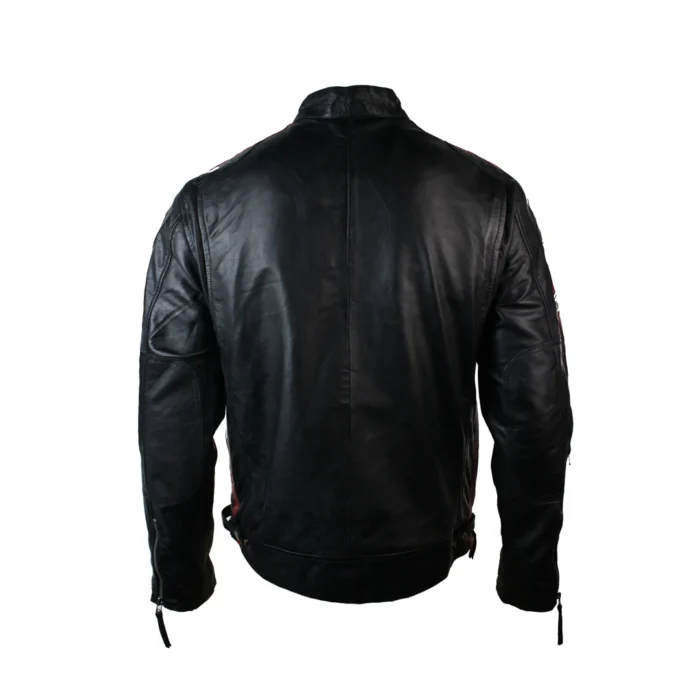 Mens Classic Retro Biker Racer Real Leather Jacket Black Zipped Casual Badge - Image 3