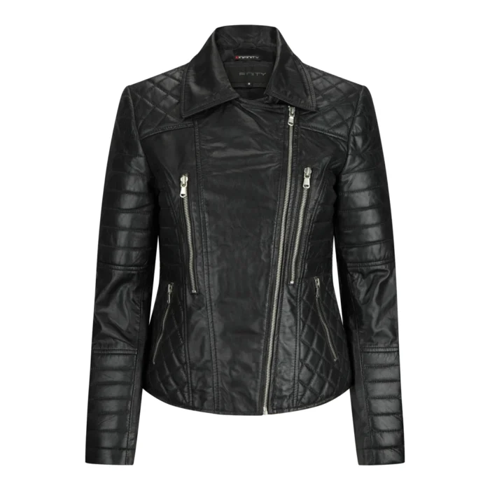 Ladies Women Real Leather Biker Rock Black Slim Fit Jacket - Image 1