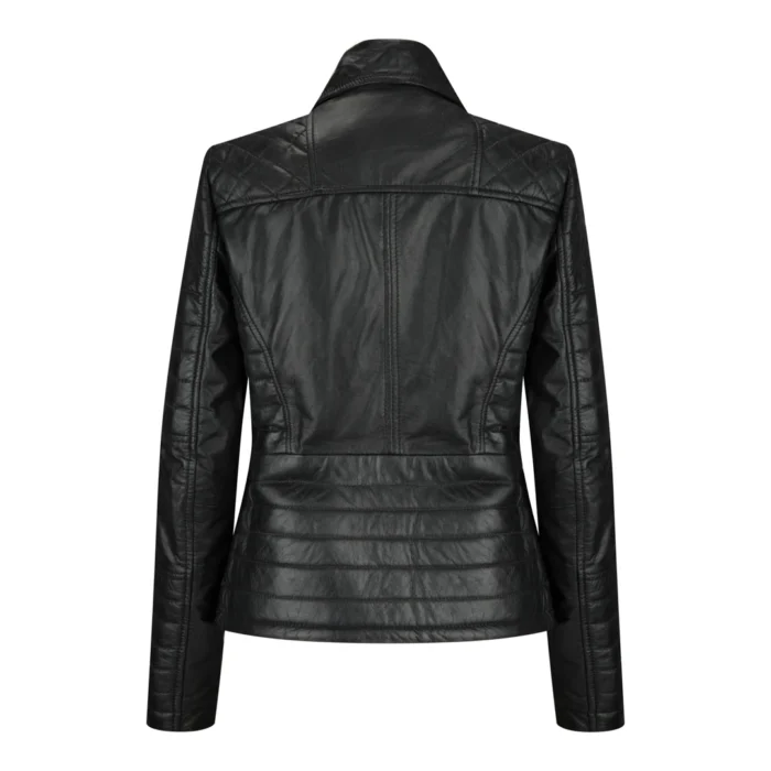 Ladies Women Real Leather Biker Rock Black Slim Fit Jacket - Image 4