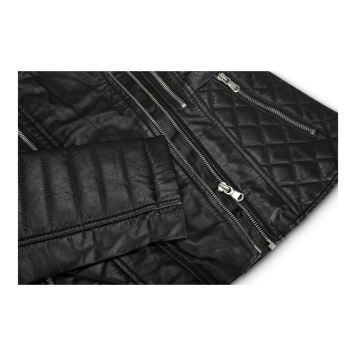 Ladies Women Real Leather Biker Rock Black Slim Fit Jacket - Image 3