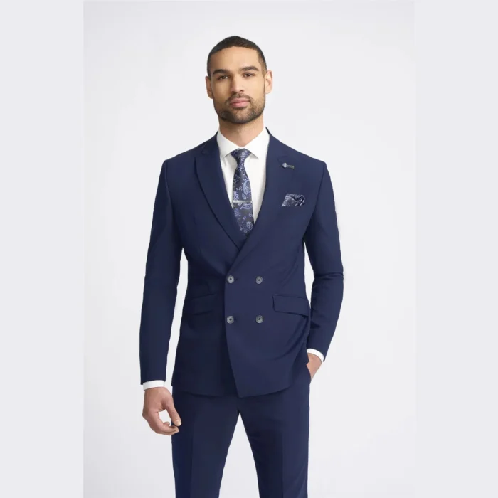 Men's Blazer Navy Double Breasted Tailored Fit Suit Jacket - Image 1