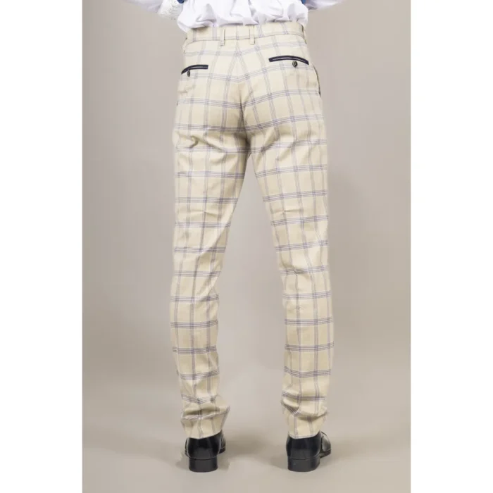 Men's Trousers Beige Checked Casual Formal Pants - Image 3