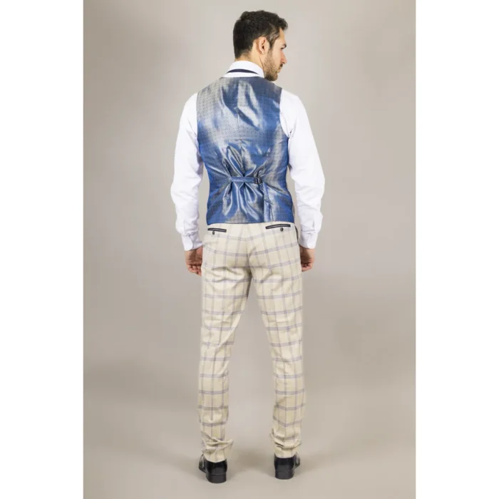Men's Waistcoat Beige Checked Tailored Fit Vest - Image 3