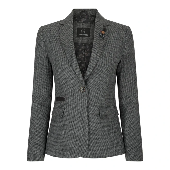 Women Grey Blazer Tweed Herringbone 1920's Peaky Waistcoat Tailored Fit Vintage - Image 1