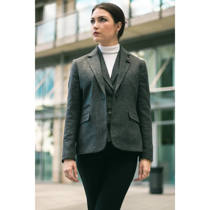 Women Grey Blazer Tweed Herringbone 1920's Peaky Waistcoat Tailored Fit Vintage - Image 3