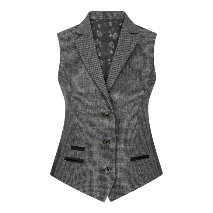 Women Grey Blazer Tweed Herringbone 1920's Peaky Waistcoat Tailored Fit Vintage - Image 6