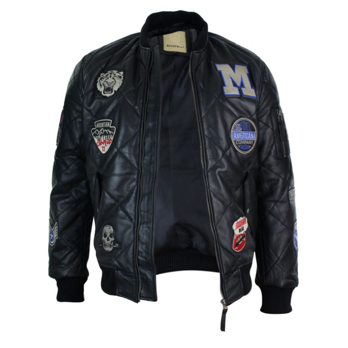 Mens Real Lether Quilted Puffer Varsity Baseball Bomber Letterman Jacket Badge - Image 2